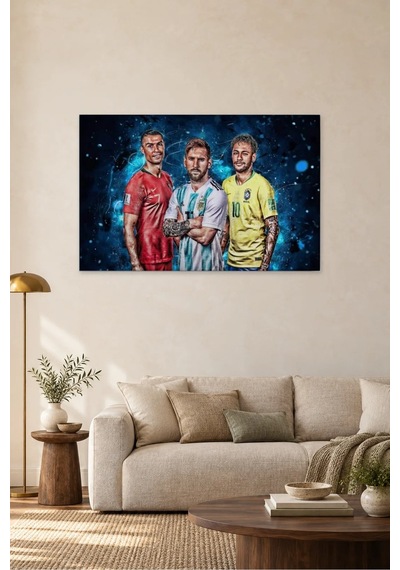Fida Ronaldo Messi Neymar Milli Formalarla Canvas Tablo Çok Renkli