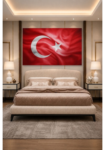 Tam Renk Türk Bayrağı Dekoratif Kanvas Duvar Tablosu Çok Renkli