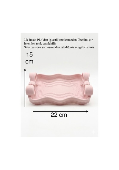 Fiyonk Detaylı Estetik Dekoratif Tepsi - 3d Baskı Modern Takı Ve Makyaj Organizeri 15x22 Cm Pembe