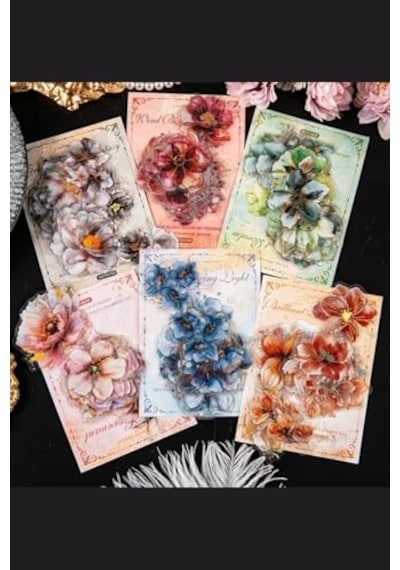 Kolbi Craft 20 Adet Yaldızlı Şeffaf Turuncu Çiçek Sticker Bullet Journal Scrapbook Laptop Ajanda Planlayıcı Abanoz