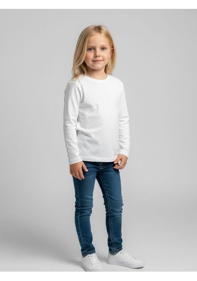 Zekids Kız Çocuk Pamuklu Bisiklet Yaka Uzun Kollu İnce Basic T-shirt-16776 Beyaz