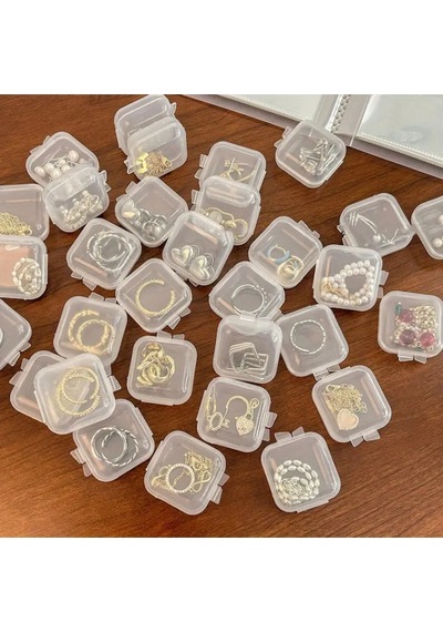 10 Adet Mini Şeffaf Plastik Altın Takı Mücevher Kolye Yüzük Küpe Saklama Kutusu Plastik 35 X 35 Çok Diğer