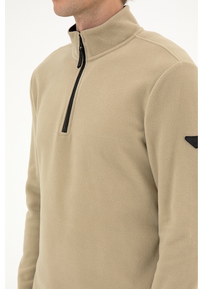 U.S. Polo Assn. Erkek Regular Fit Açık Haki Polar Yarım Fermuarlı Basic Sweatshirt 50313777-VR183
