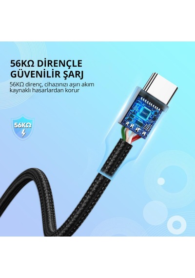Ugreen 2.0 A Usb-a & Usb-c Örgülü Şarj Ve Data Kablosu, 25 Santimetre, Siyah, 60124, 60124 Siyah