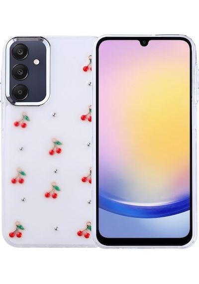 Galaxy A25 Kılıf Airbag Tasarımlı Simli Şeffaf Zore Kutup Kapak Kiraz