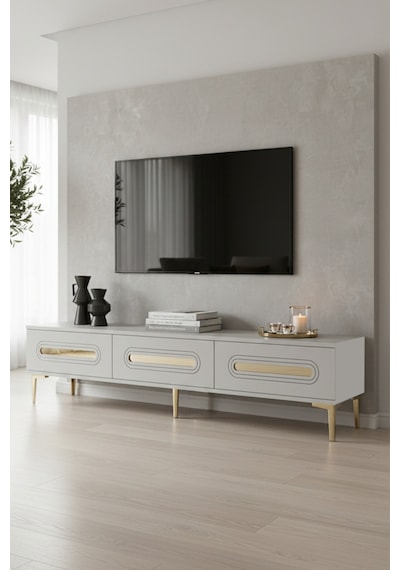 Tsa1806bg Rany Tv Sehpası Beyaz-gold 180cm Beyaz - Altın