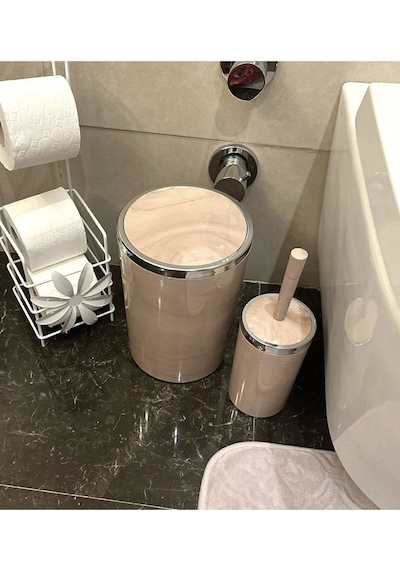 Makri Home Banyo Seti 5'li,yuvarlak,akrilik-çöpkovası, Wcfırçalık,sıvı Sabunluk,diş Fırçalık,el Sabunluk Somon