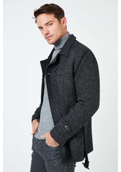 Buratti Slim Fit Cepli Pamuklu Kaşe Erkek Kaban 5841015 Antrasit Noktalı