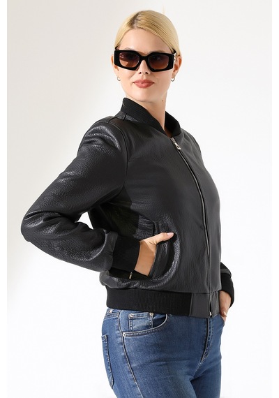 M M Marki Marki Kadın Hakiki Deri Ceket, Siyah, Pilot Model, 54 Cm, Fermuarlı, Kısa