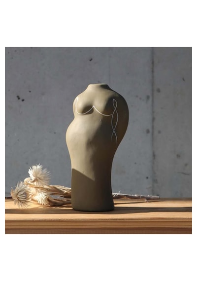 Terracotta Gövde Şekilli Vazo Dekoratif Modern Salon Konsol Bohem Heykelsi Seramik Vazo 20 Cm Açık Kahverengi