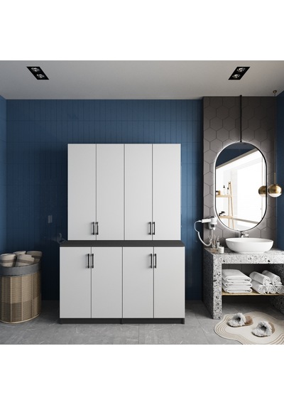 Maven Çamaşır Ve Kurutma Makinesi Dolabı Banyo Dolabı Füme Beyaz Füme - Beyaz