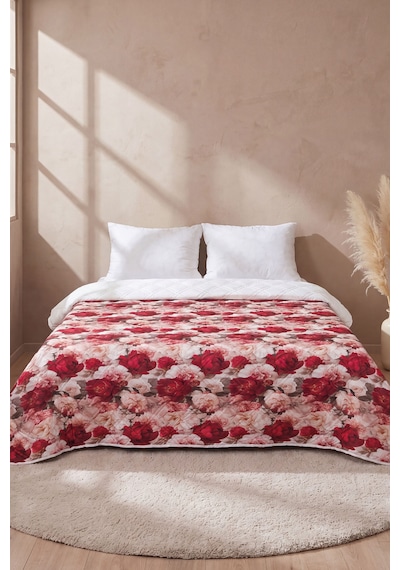 Kırmızı Gül 5d Çok Amaçlı Çift Kişilik Baskılı Pike & Yatak Örtüsü 200x220 Cm Çok Renkli