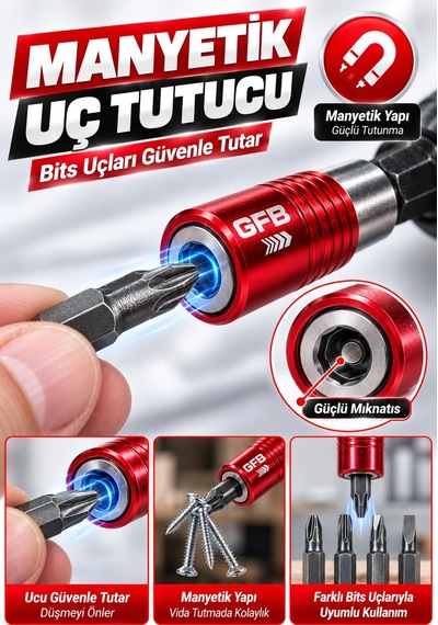 Gfb X-pro Kilitli Bits Adaptörü 60 Mm 1/4" Manyetik Quick Lock Hızlı Uç Değiştirme Aparatı