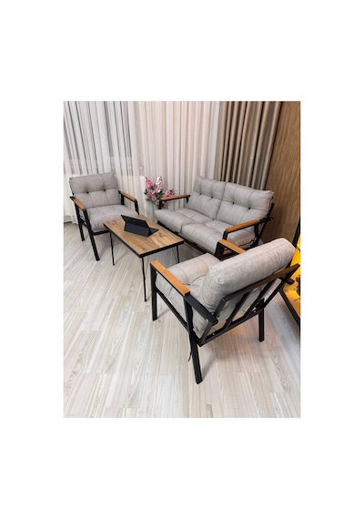 Houseart Menekşe Balkon, Bahçe,teras,cafe - Salon - Metal Kanepe Koltuk Takımı - 2 1 1 Sehpa Açık Gri Houseart Menekşe Balkon, Bahçe,teras,cafe - Salon - Metal Kanepe Koltuk Takımı - 2 1 1 Sehpa Açık Gri