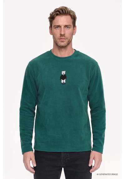 Ac&Co / Altınyıldız Classics Erkek Yesıl Anti-pilling Tüylenme Yapmayan Bisiklet Yaka Nakışlı Sweatshirt Polar