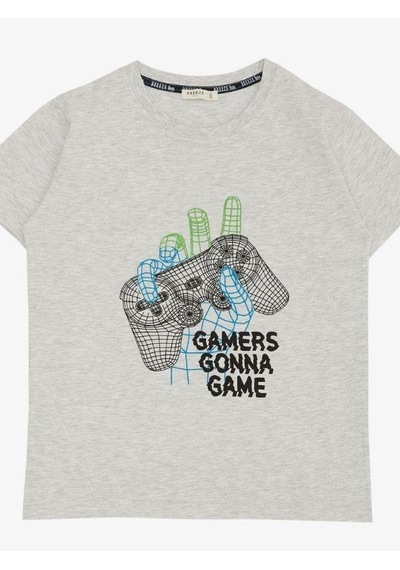 Breeze Erkek Çocuk Pamuklu Gamers Gonna Yarım Kol Tshirt-14614 Gri