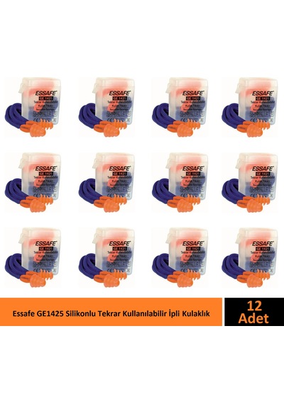 Essafe Ge1425 Kulak Tıkacı Kordon İpli Tekrar Kullanım Koruma Kutulu Paket 12 Adet