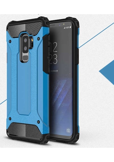 Noktaks Samsung Galaxy Uyumlu S9 Plus Kılıf Çift Katman Zırh Tank Crash Military Kapak Mavi T2447