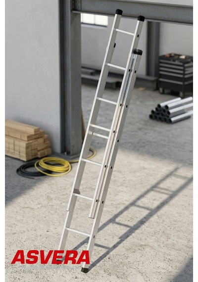 Asvera Endüstriyel 4 Metre 2 Parçalı Alüminyum Merdiven - 1.4 Mm Sürgülü Profesyonel Merdiven