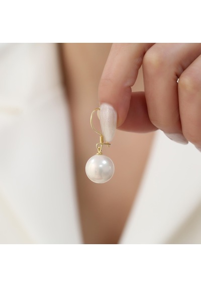 925 Ayar Gümüş Beyaz Gerçek Büyük Boy İnci Küpe-14mm