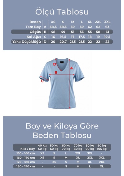 Goffra Kadın Vision V Yaka Premium Kalite Yoğun Dokulu Pamuklu T-shirt Açık Mavi W102-r0220-04