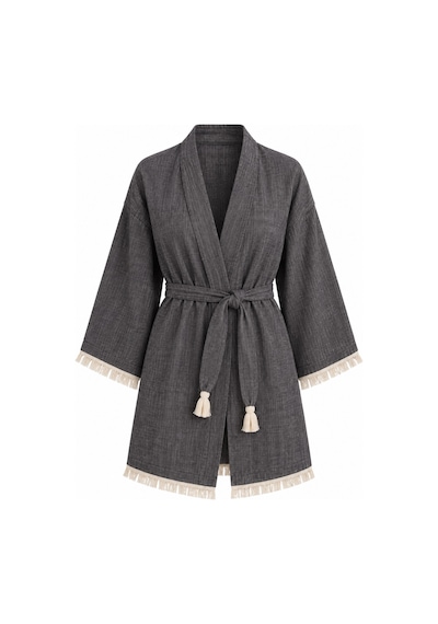 Kimono Müslin 2 Katlı Peştemal Bornoz Beden S-m - Siyah