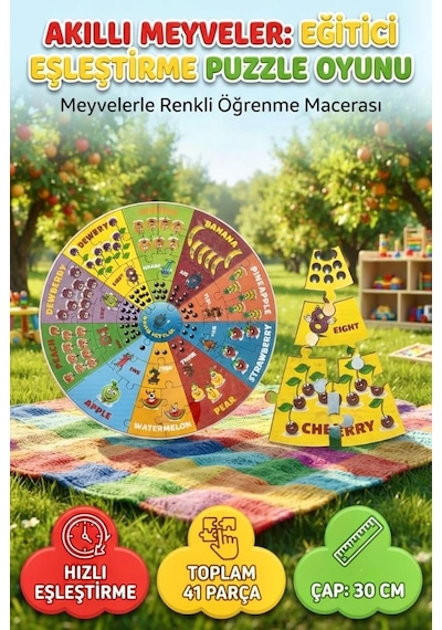 41 Parça Akıllı Meyveler Eğitici Eşleştirme Puzzle Oyunu - Çocuklar İçin Renkli Öğrenme Macerası