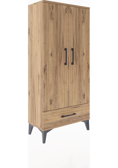 Arges Dolap 3 Raflı Tek Çekmeceli 2 Kapaklı 60x30x134 Çam-çam Çam