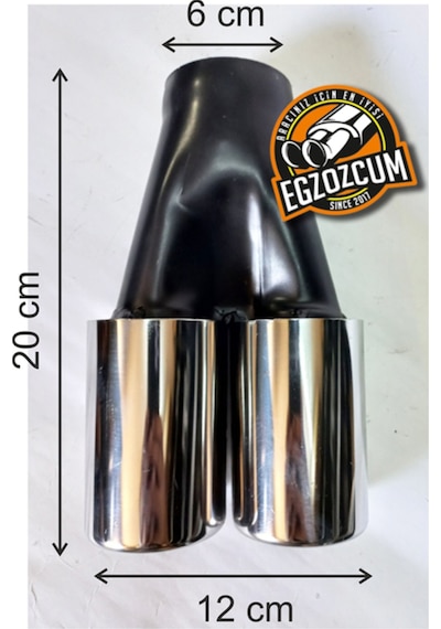 60 Mm. Krom Eğimli Eşit Dual Çift Çıkışlı Paslanmaz Egzoz Eksoz Ucu