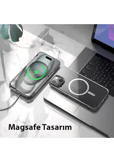 Hoco Apple iPhone Uyumlu - 15 Plus Anti-fall Darbe Önleyici Airbag Manyetik Magsafe Silikon Kılıf- 5775 Şeffaf