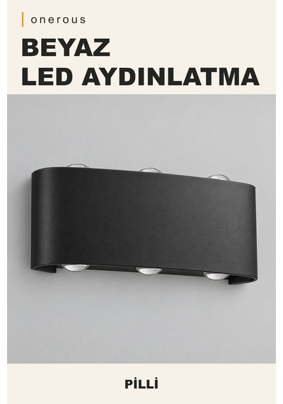 Onerous Beyaz Led Aplik, Pilli, Siyah Renk