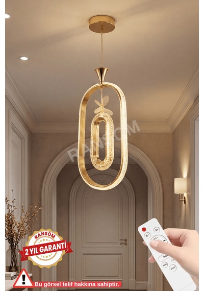 Ransom İthal Seri 3 Renk Kumandalı Elips Halka Led Avize Toplu Kelebekli Gold Kasa Koridor&oda Ledli Avize Rose Gold