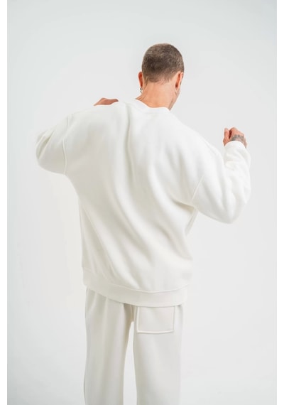 Uzun Kol Bisiklet Yaka Basic Sweatshirt - Beyaz Beyaz