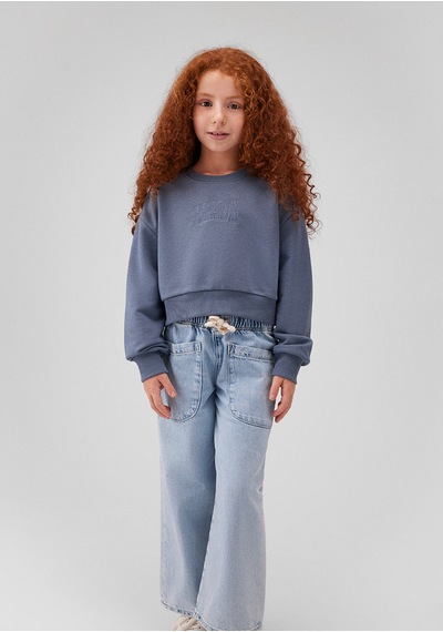 Mavi - Mavi Logo Baskılı Mavi Crop Sweatshirt 7s10078-70871 Mavi