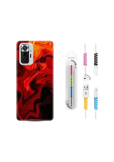 Xiaomi Redmi Note 10 Kılıf +Kablo Koruyucu Red Orange Zigzag 1695