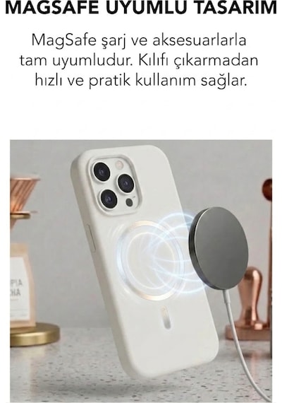 Apple İphone 15 Pro Max Uyumlu Magsafe Lansman Silikon Kılıf Beyaz