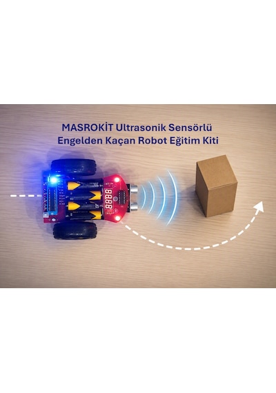 Masrokit U2l-7716 Ultrasonik Sensörlü Engelden Kaçan Robot Eğitim Kiti Sarı Motorlu