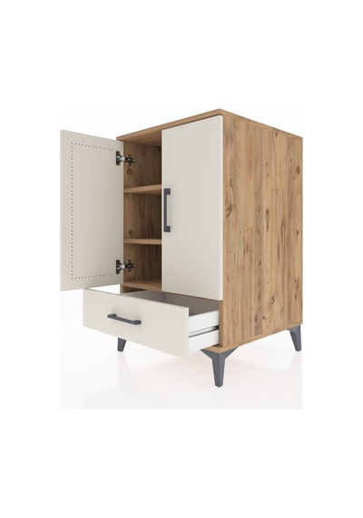 Kronos Komodin 3 Raflı Tek Çekmeceli 2 Kapaklı 60x59x96 Çam-aytaşı Atlas Çam