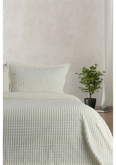 Merinos Modern Line 3 Parça Yatak Örtüsü Battaniye Seti Kemik