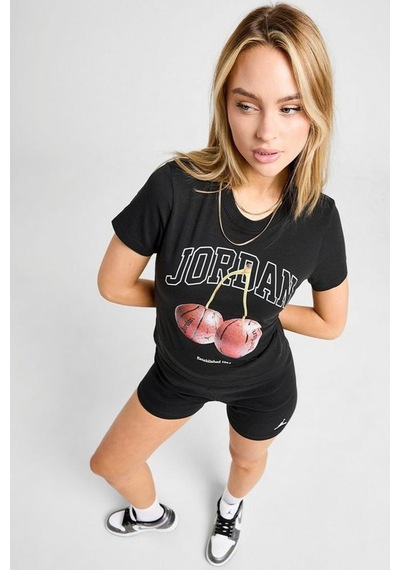 Nike Jordan Brooklyn'cherry' Tight Fit Womens Ss Crew Grafik Baskılı Kadın Günlük Tişört Siyah