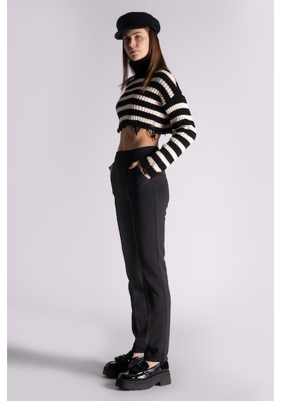 Braccas Kadın Yandan Cepli Beli Lastikli Slim Fit Jogger Pantolon Siyah Siyah