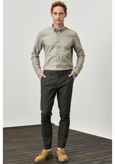 AC&Co / Altınyıldız Classics Erkek Yeşil Slim Fit Dar Kesim Armürlü Esnek Casual Pantolon 4A0123100022YSL50