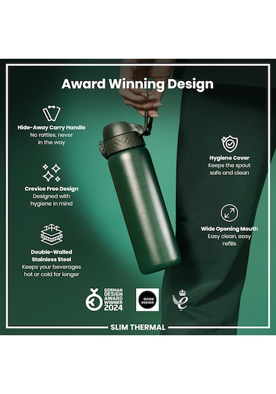 Ion8 - İnce Su Termosu - Koyu Yeşil - 500 Ml - Sızdırmaz Haki