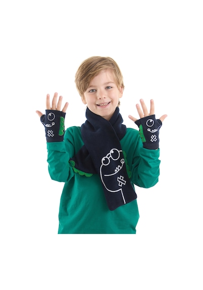 Denokids Tırtır Dino Erkek Çocuk Atkı - Eldiven Takım Renkli