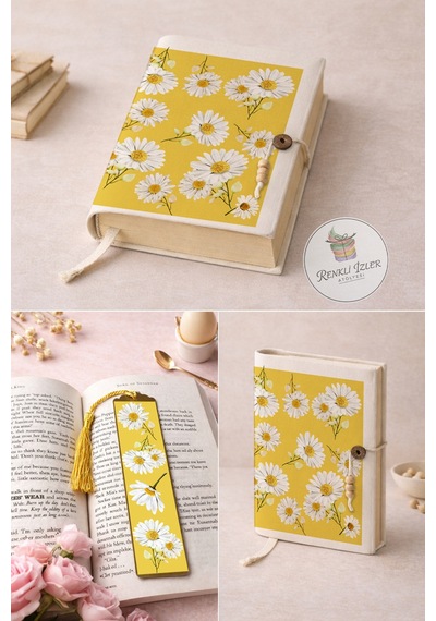 Kitap Kılıfı Ve Metal Kitap Ayracı Seti Papatya Rüyası