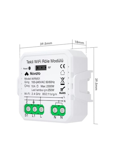 Tuya Uyumlu Tekli Wifi Akıllı Anahtar 10a - 220v Röle - Tek Çıkışlı, Anahtar Girişli, Google Asistan, Alexa D Genel