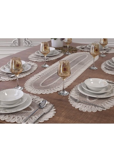 Tropik Home 6 Kişilik Amerikan Servis Supla Ve Runner Takımı 7 Parça Çeyiz Seti Nakışlı Masa Ve Sunum Seti Kır Diğer