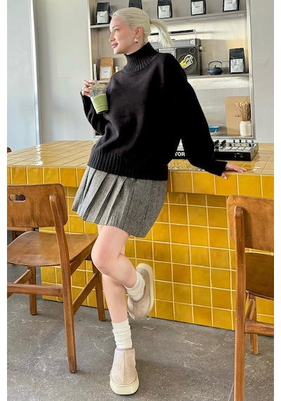 Madmext Siyah Boğazlı Kadın Triko Kazak Mg2535 Siyah