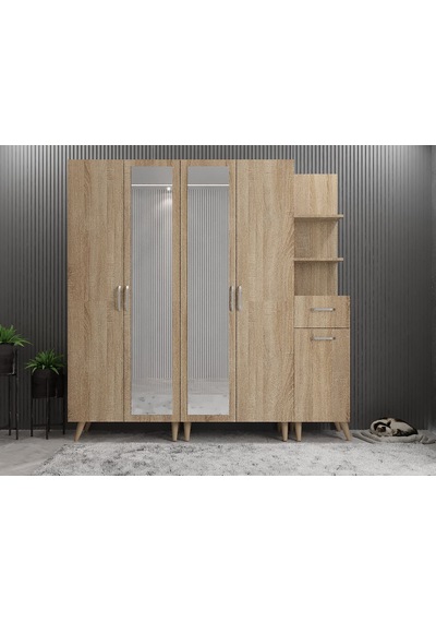 Açelya Portmanto Vestiyer Ayakkabılık Meşe M1 200cm Montaj Dahil