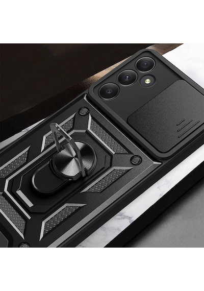 Zore Galaxy Uyumlu A35 Kılıf Magnetik Standlı Kamera Korumalı Sürgülü Vega Kapak - Siyah Siyah